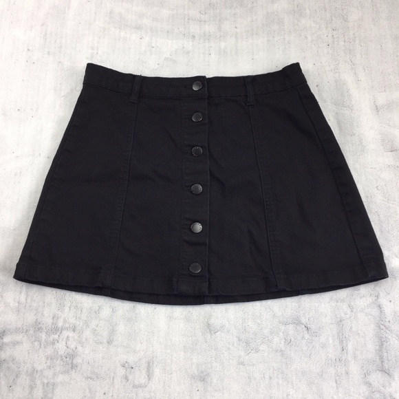 Forever 21 Mini Skirt Button Front Black Denim - Picture 1 of 6